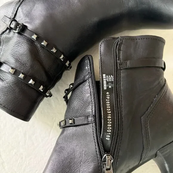 Size 40 / 9 - 9.5 - Ecco Shape Stiletto 75 Sleek Black Leather Booties Studded - Picture 9 of 10